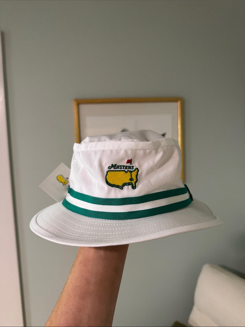 Masters White Bucket Hat with Green Stripes
